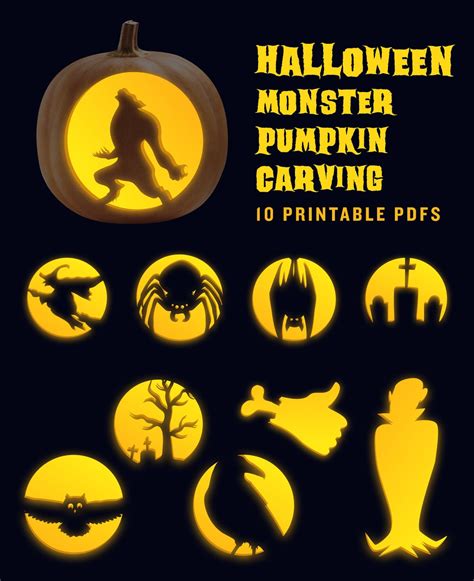 Printable Halloween Pumpkin Carving Stencils Featuring a Werewolf ...