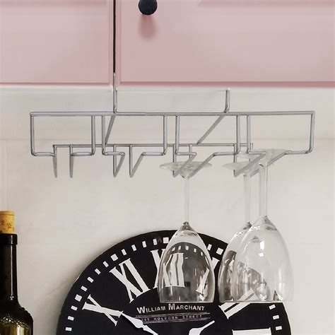 Chrome Under Shelf Cupboard Hanging Metal Wine Glasses Rack Stemware Holder Bar Ebay