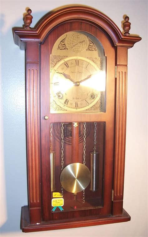 Daniel Dakota Day Key Wind Up Wood Grandfather Wall Pendulum Chime