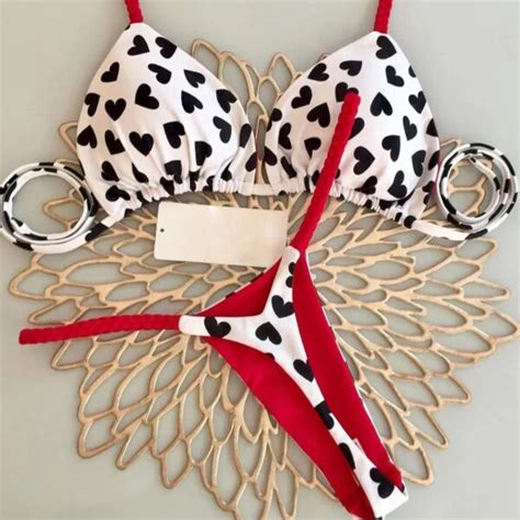 Exclusivo Bikini Blanco Con Rojo De Corazones Tienda Luzy