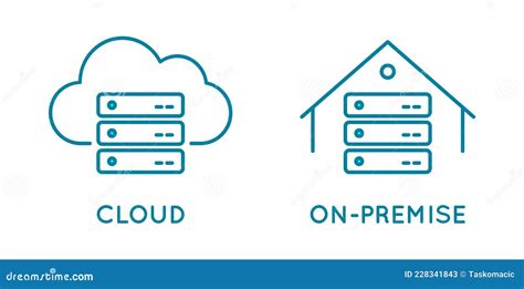 On Premise And Cloud Service Line Icon Local Network And Cloud Based