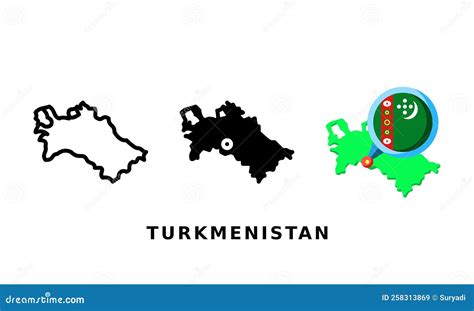 Turkmenistan Flag And Country Icon With Outline Glyph And Flat Styles