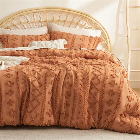 Bedsure Tufted Boho Comforter Set King Pumpkin Boho Bedding Comforter