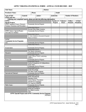 Fillable Online Gfwcvirginia Gfwc Virginia Statistical Form Annual Club