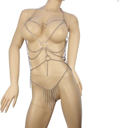 See X Damen Ketten Bikini Sexy Stahlketten Zweiteiler Mit Figurbetonendem Ketten Bh Top Und