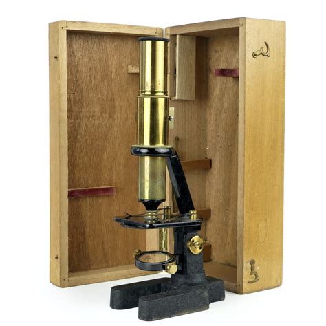 Microscope Ancien En Laiton Et Fonte Dans Coffret En Bois Oviry