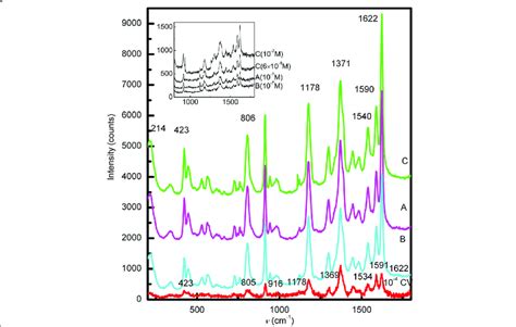 Sers Spectra Of Crystal Violet In Samples A B And C And Raman