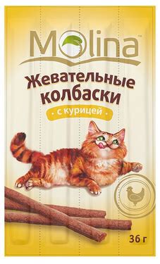 Лакомство для кошек Molina Жевательные колбаски с курицей | отзывы