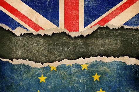 Brexit Concept Torn Paper Eu And Great Britain Flags Stock Image