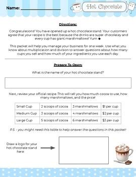 Hot Chocolate Stand Project Based Learning By MsPitruzzello TPT