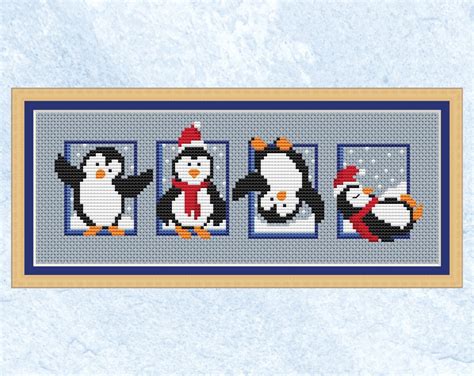 Set Of Penguins Cross Stitch Pattern Stitch As A Single Picture Or