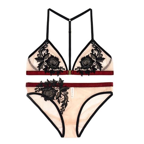 Women Sexy Lace Bra Briefs Set Embroidery Ultra Thin Women Bra Set