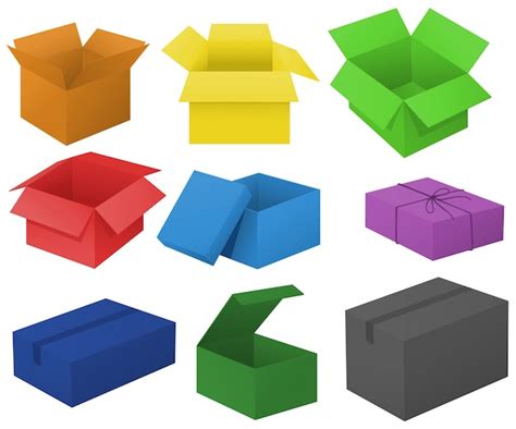 Free Vector | Cardboard boxes in different colors illustration