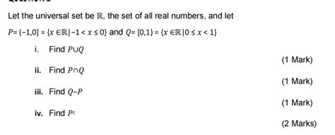 Solved Let The Universal Set Be R The Set Of All Real