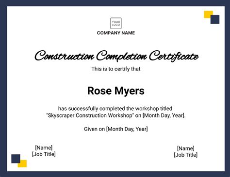 Free Construction Completion Certificate Template Edit Online