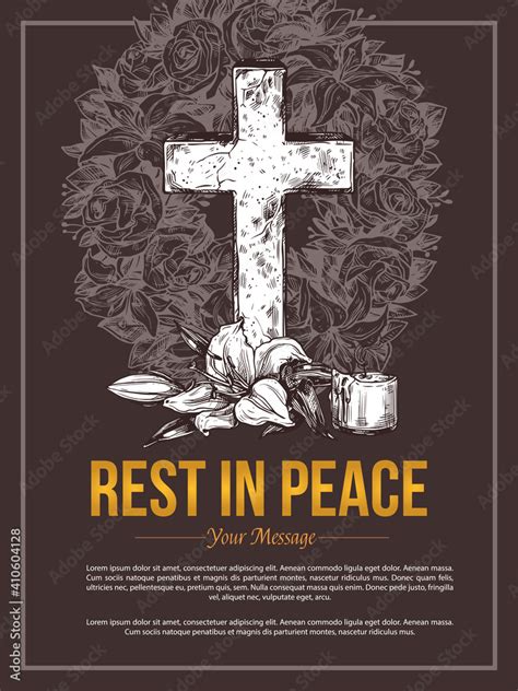 Funeral Service Vector Hand Drawn Design Of Banners Or Rip Massage Card