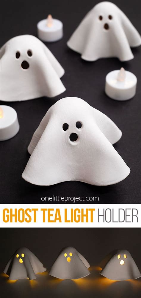 DIY Ghost Tea Light Holder Halloween Clay Fall Halloween Crafts