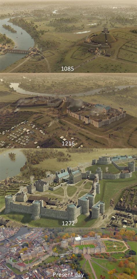 Reconstructions of Medieval Windsor Castle, U.K., in the years 1085 ...