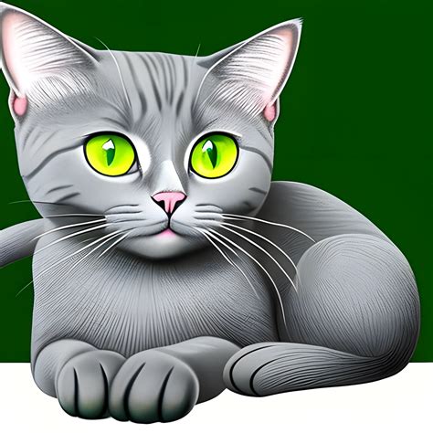 Small Grey Cat With Green Eyes Cartoon Arthub Ai