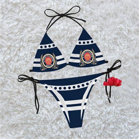 White Stripe Miller Lite Triangle Beach Bikini Tw Hearthtops Store