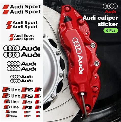 6pcs Car Caliper Sticker Wheel Hub Decals For Audi Quattro Logo Decoration A3 A4 A5 A6