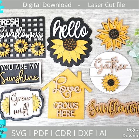 Sunflower Svg Laser Cut File Glowforge Tiered Tray Shelf Etsy