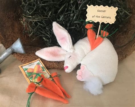 Primitive Easter Or Spring Sleeping Bunny With Carrots Keeper Of The