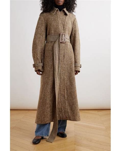 Chloé Belted Wool blend Tweed Coat in Natural Lyst