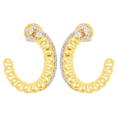 14 Karat Gold Diamond Hoop Earrings For Sale At 1stDibs 14 Karat Gold