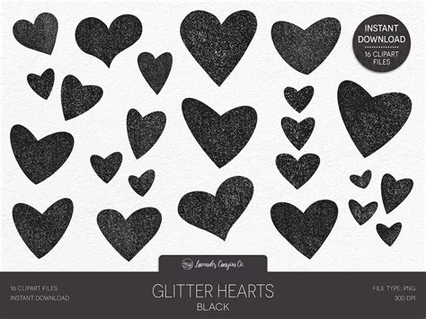 Glitter Heart Black Clipart PNG, Black Glitter Digital Hand-drawn ...