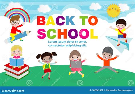 Back To School Vector Banner Design With Happy Kids Poster Background