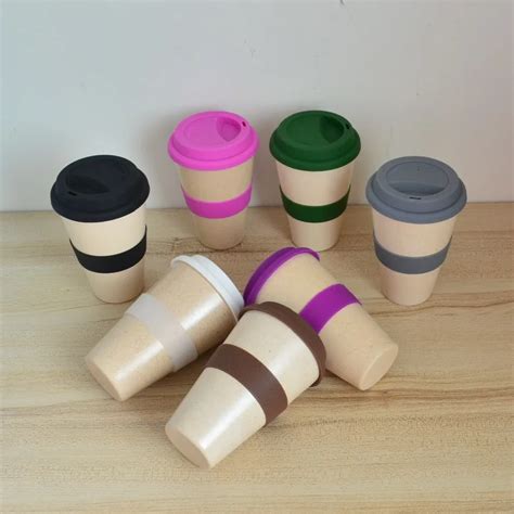 16oz Bamboo Fiber Coffee Mug With Silicone Lids And Band Biodegradable