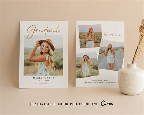 Graduation Announcement Card Canva Photoshop Template Etsy