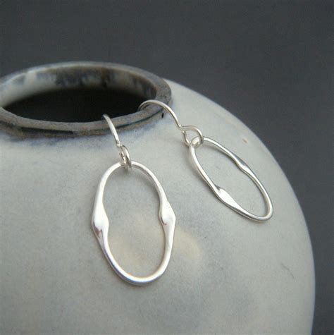 Small Silver Oval Hoop Earrings Sterling By Limegreenmodern