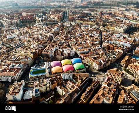 Aerial view from drone of Madrid center, old town top view, Spain Stock ...