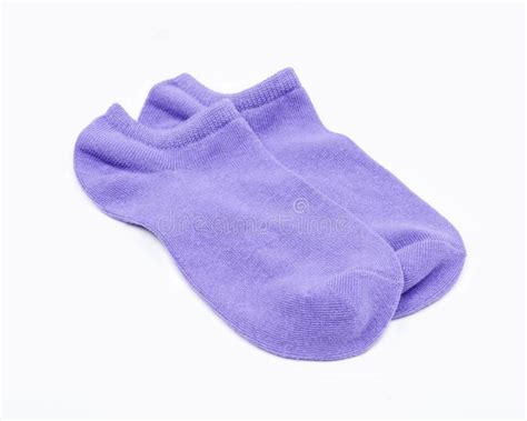 Woman`s Original Ankle Low Rise Purple Socks Isolated On White Stock