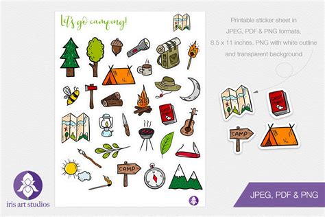 Printable Camping Stickers Graphic By Iris Art Studios Creative Fabrica