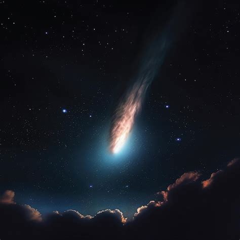 Premium Ai Image Gazing Upward Mesmerizing Night Sky With Long Tailed Comet Generative Ai