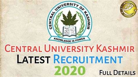 CUK Latest Recruitment 2020 L Central University Kashmir Vacancy 2020 L