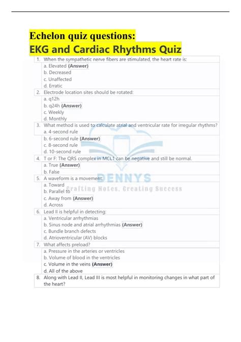 Echelon quiz questions: EKG and Cardiac Rhythms Comprehensive Question