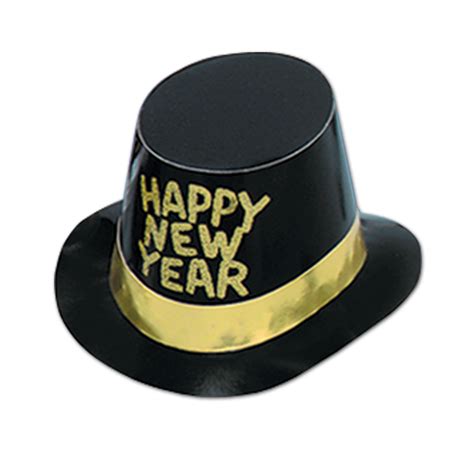 Black Gold Glittered Top Hat Cardboard Happy New Year 1ct Litin S