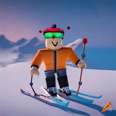 Roblox Character With Two Eyes Skiing Joyfully Down A Snowy Slope In Skis