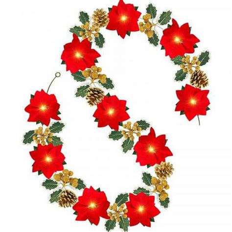 Ft Christmas Poinsettia Garland String Light Artificial Poinsettia