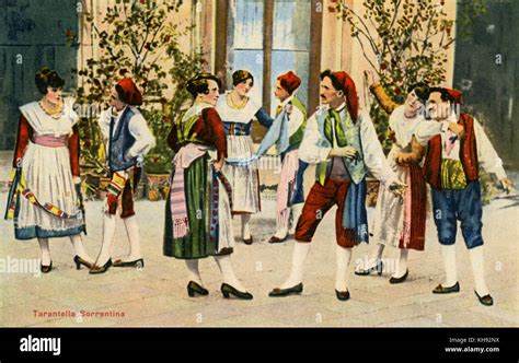 Tarantella In Sorrento Italy Italian Folk Dance Early 20th Stock