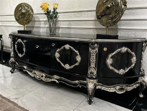 Casa Padrino Buffet Baroque De Luxe Noir Argent Magnifique Armoire