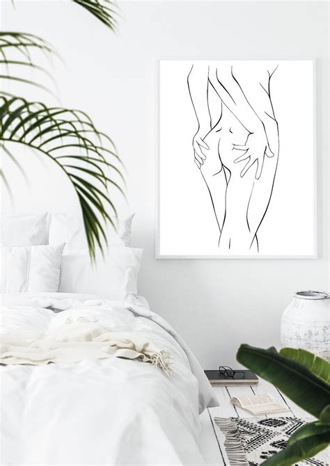 Female Nude Line Art Print Minimalist Woman Drawing Sensual Bedroom