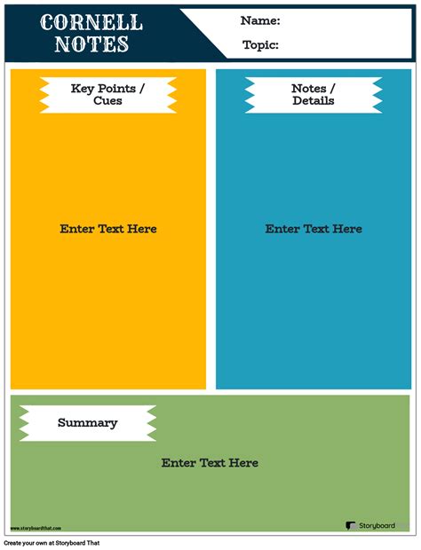 Cornell Notes Portrait Color 6 Storyboard Por Bg Examples