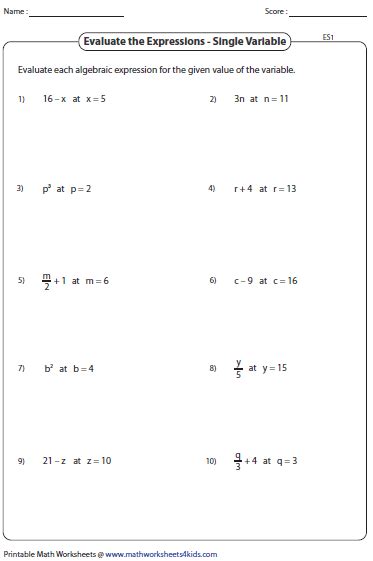 Evaluating A Function Worksheets