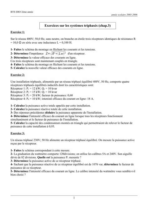 Pdf Exercices Sur Les Syst Mes Triphas S Chap Physiqueensti Free