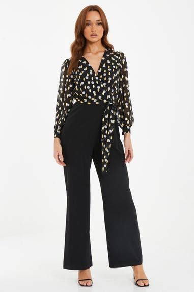 Quiz Black Polka Dot Foil Wrap Jumpsuit Matalan